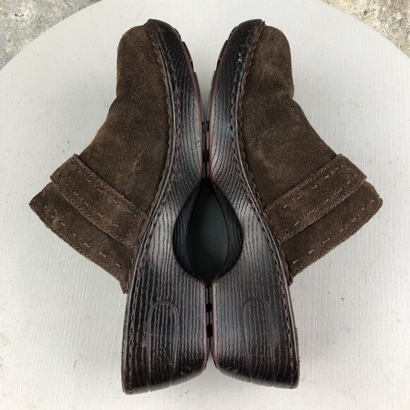 Born Women's Size 7 Brown Leather Suede Closed Toe Heeled Slip On Mules - Picture 8 of 13